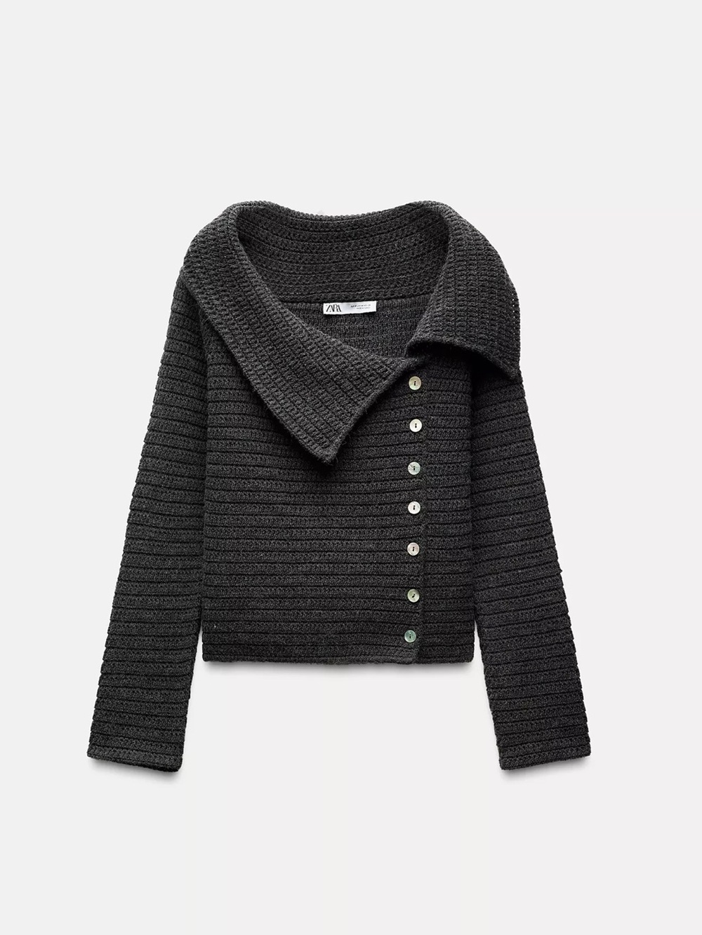 Zara Dark Charcoal Button-Front Knit Cardigan